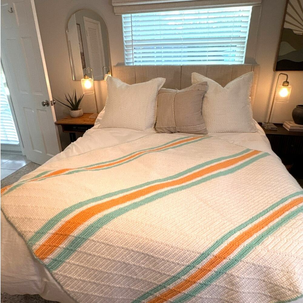 Handmade Crochet Ripple Blanket | Vintage Chevron Afghan Throw